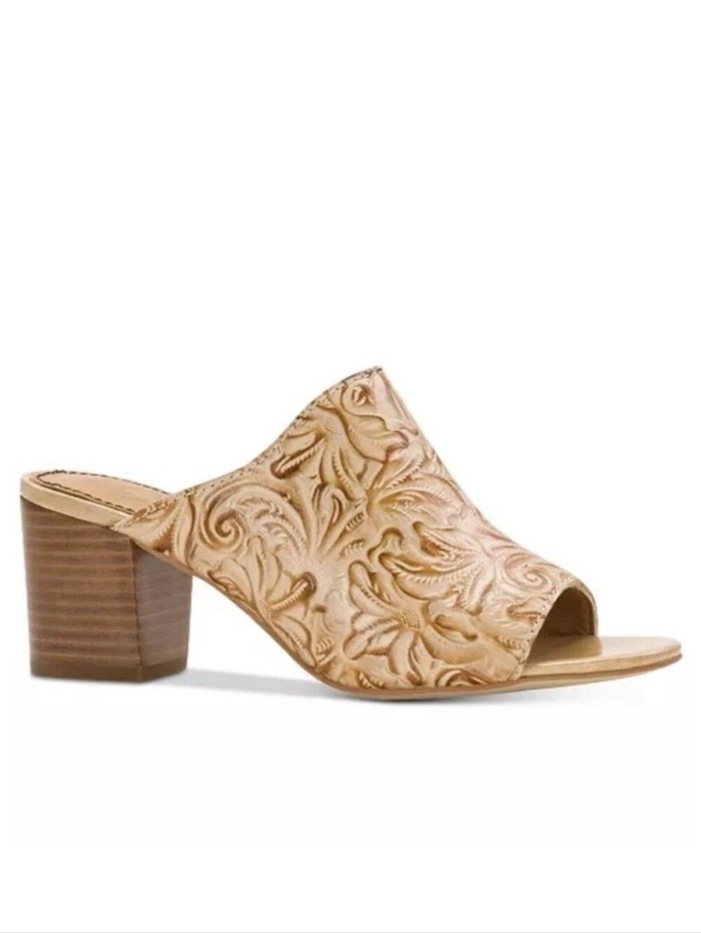 Patricia Nash Nude Embossed Leather Open-Toe Mule Sz 8